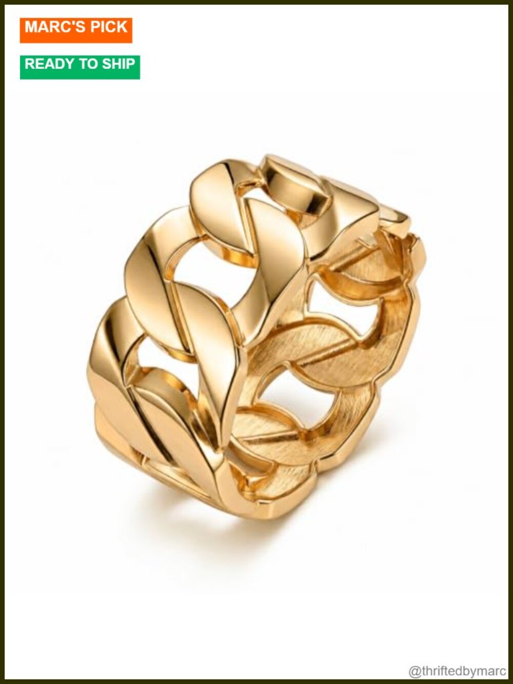 Chunky Gold Tone Chain Link Cuff Bracelet Hinged Bangle for Women